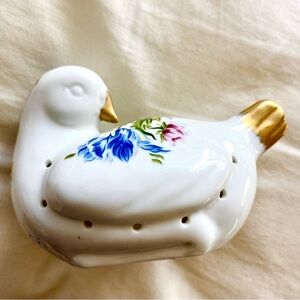 Elizabeth Arden White Bird Figurine with Gold and Blue Accents
